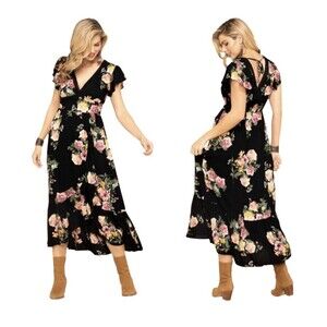 Band Of Gypsies Black Ivy Mauve Maxi Dress Size Medium